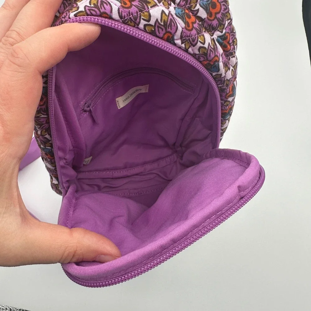 Vera Bradley Small Sling Backpack Purple Floral‎ Quilted Cotton Bag Cottagecore